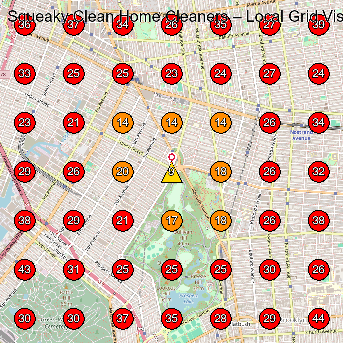 Squeaky Clean Home Cleaners GeoGrid visibility map for House Cleaning Service in Brooklyn